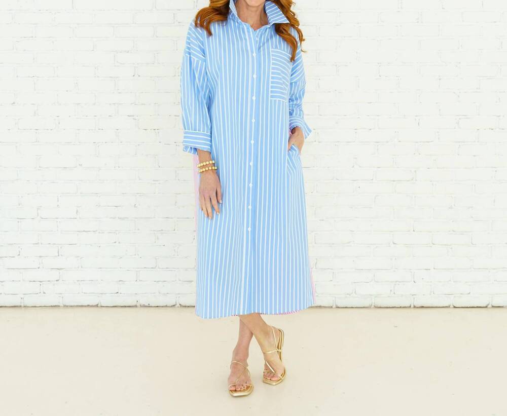 NEW CARYN LAWN libby stripe dress in wedgewood